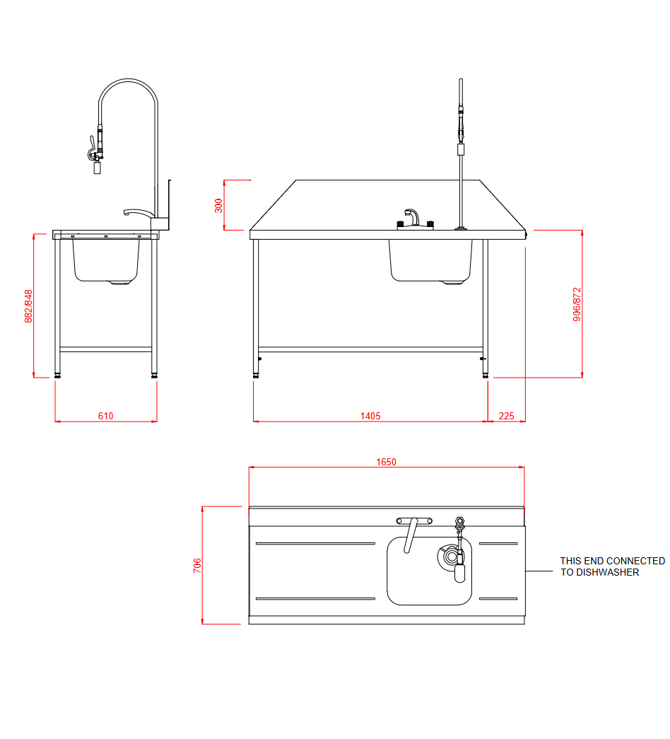 Hobart Inlet Triple Rack Table & Sink L/R-Left Hand