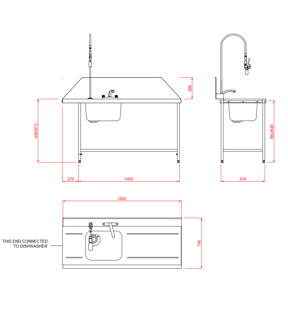 Hobart Inlet Triple Rack Table & Sink R/L-Right Hand