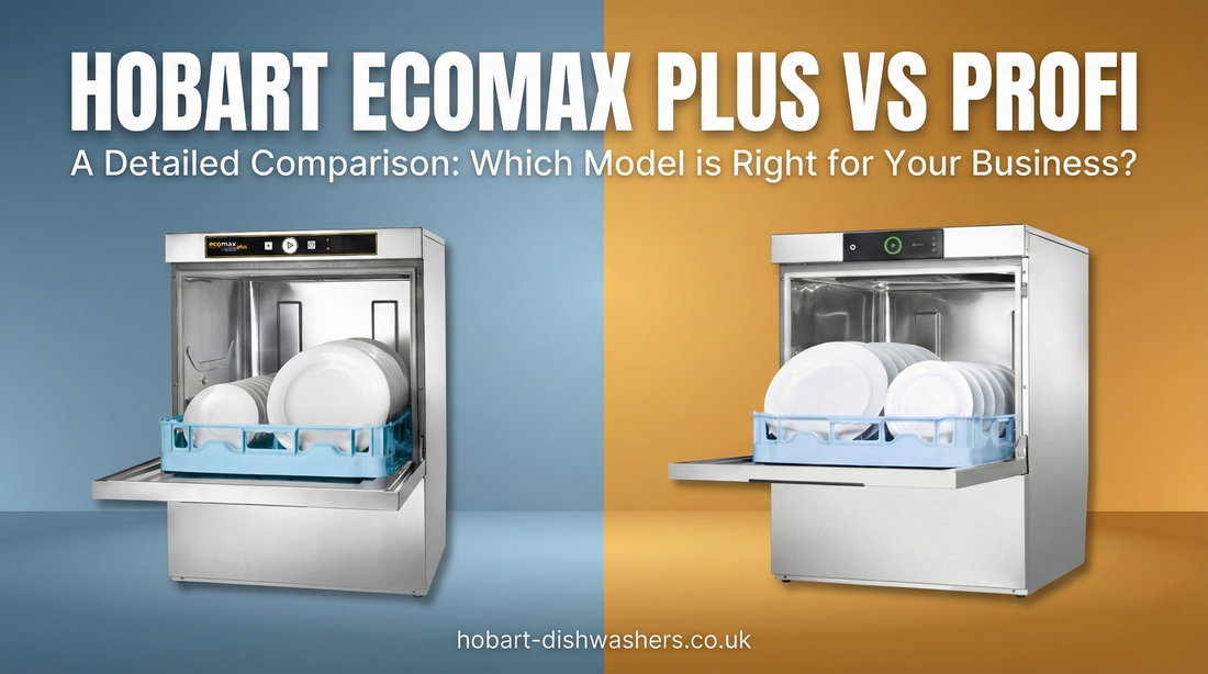 Hobart Ecomax Plus and Hobart Profi dishwashers side by side. 