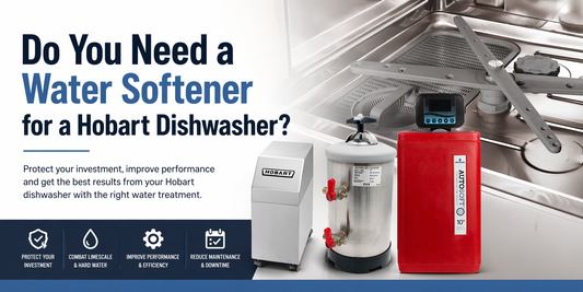 Hobart commercial dishwasher with external water softener for hard water protection 