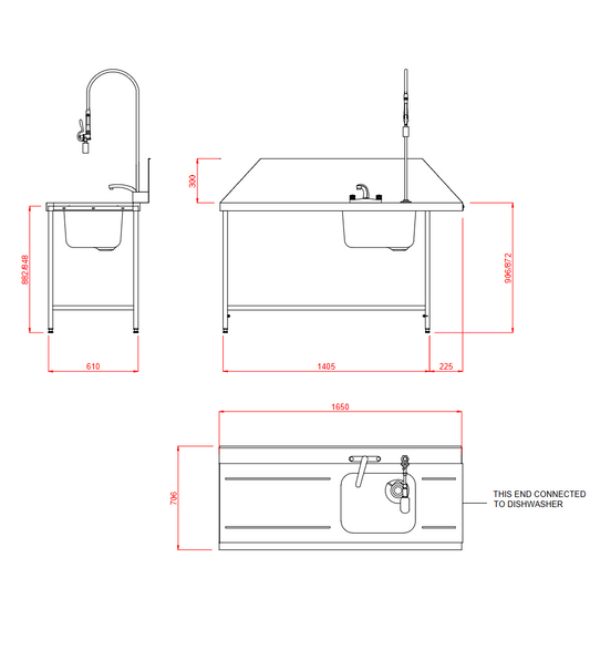 Hobart Inlet Triple Rack Table & Sink L/R-Left Hand