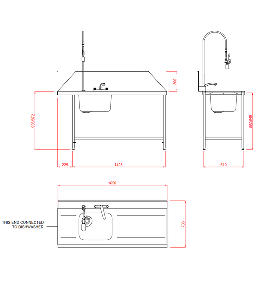 Hobart Inlet Triple Rack Table & Sink R/L-Right Hand