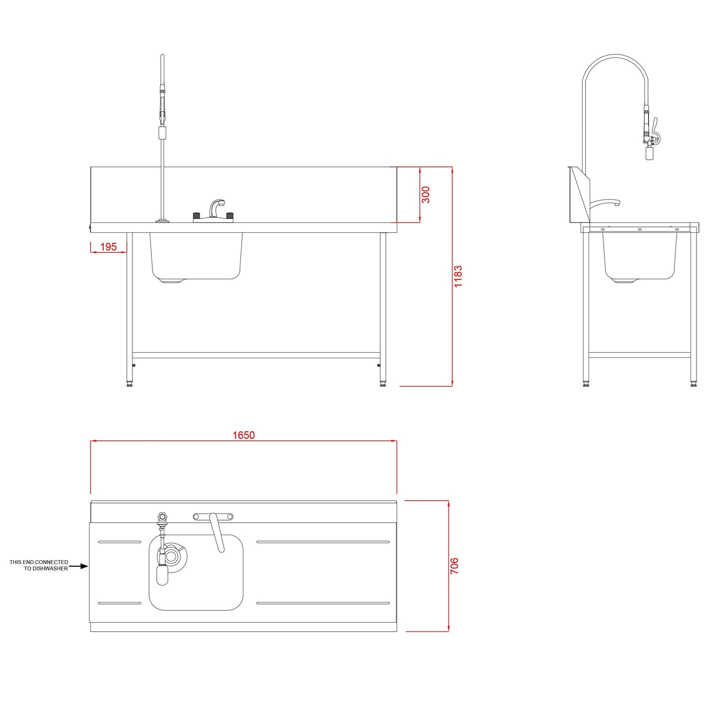 Hobart Inlet Triple Rack Table & Sink R/L-Right Hand
