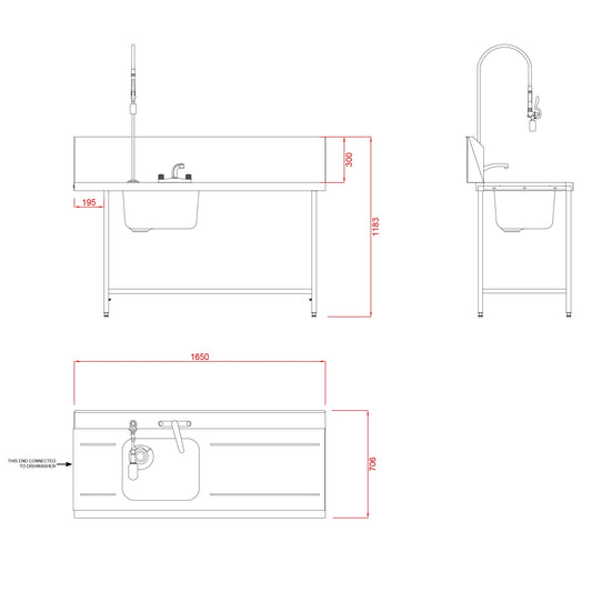 Hobart Inlet Triple Rack Table & Sink R/L-Right Hand